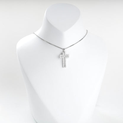 Rhodium-plated Silver 925 cubic zirconia open cross pendant, detail view — Kabluchka
