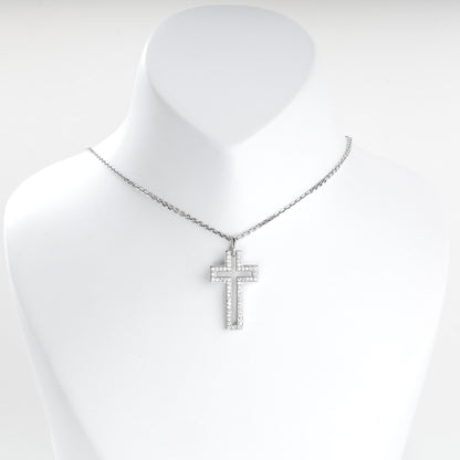 Rhodium-plated Silver 925 cubic zirconia open cross pendant, front view — Kabluchka