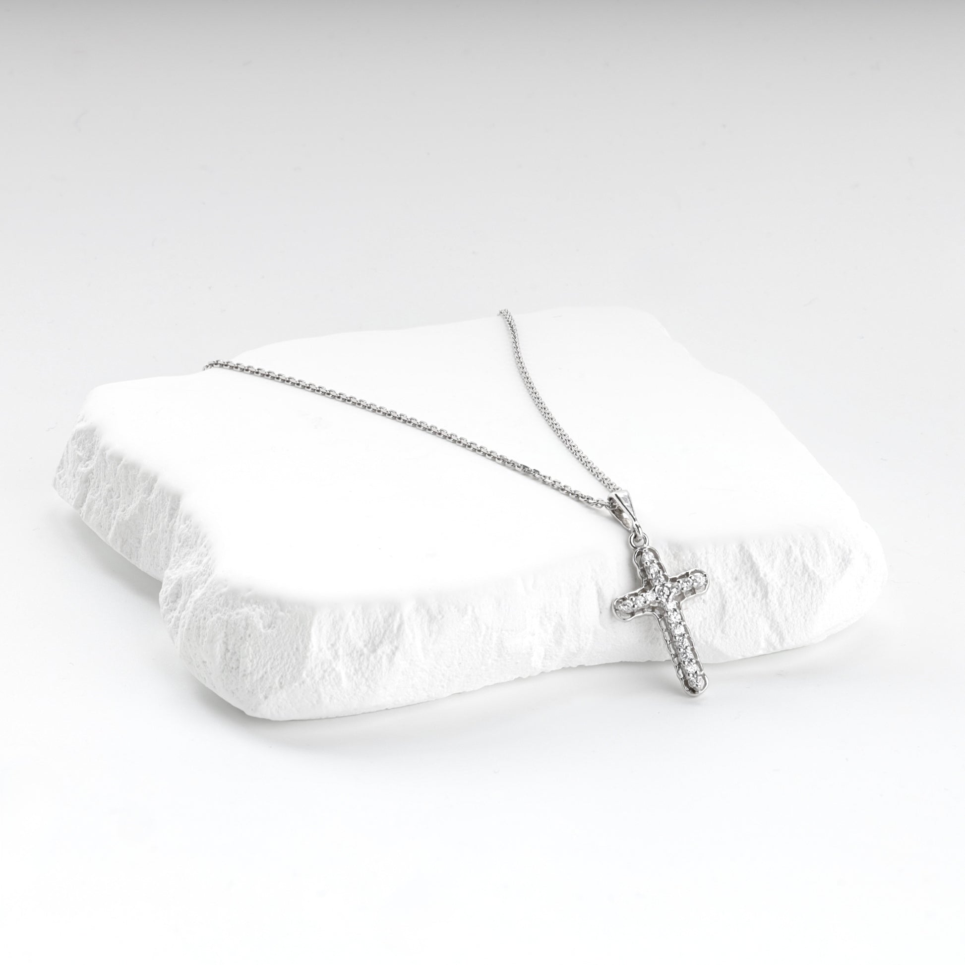 Rhodium-plated Silver 925 cubic zirconia cross pendant, product view 3 — Kabluchka