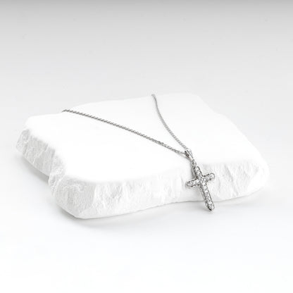 Rhodium-plated Silver 925 cubic zirconia cross pendant, product view 3 — Kabluchka