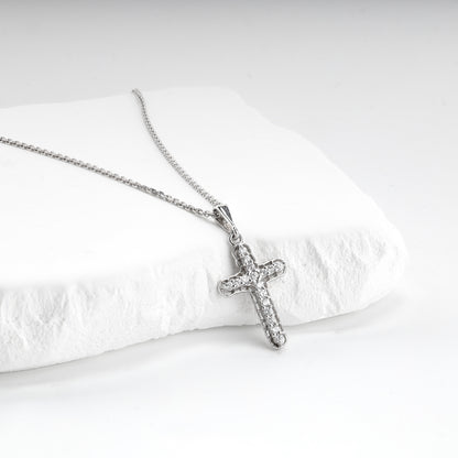 Rhodium-plated Silver 925 cubic zirconia cross pendant, product view 2 — Kabluchka
