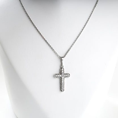 Rhodium-plated Silver 925 cubic zirconia cross pendant, product view 1 — Kabluchka
