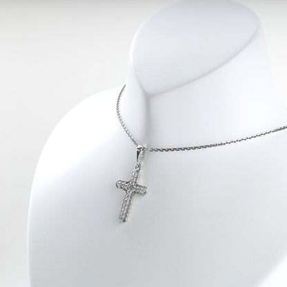 Rhodium-plated Silver 925 cubic zirconia cross pendant, product view 4 — Kabluchka