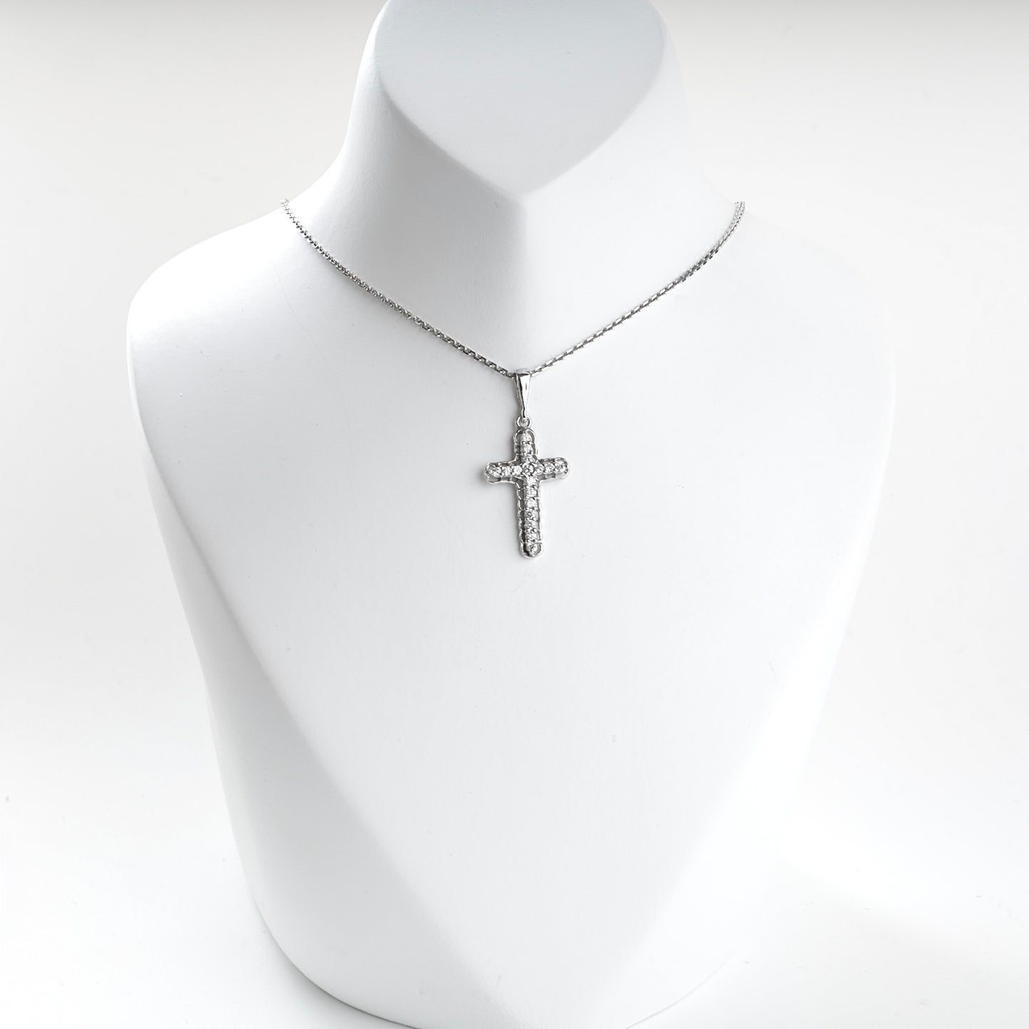 Rhodium-plated Silver 925 cubic zirconia cross pendant, product view 6 — Kabluchka
