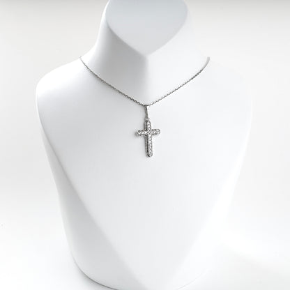 Rhodium-plated Silver 925 cubic zirconia cross pendant, product view 6 — Kabluchka