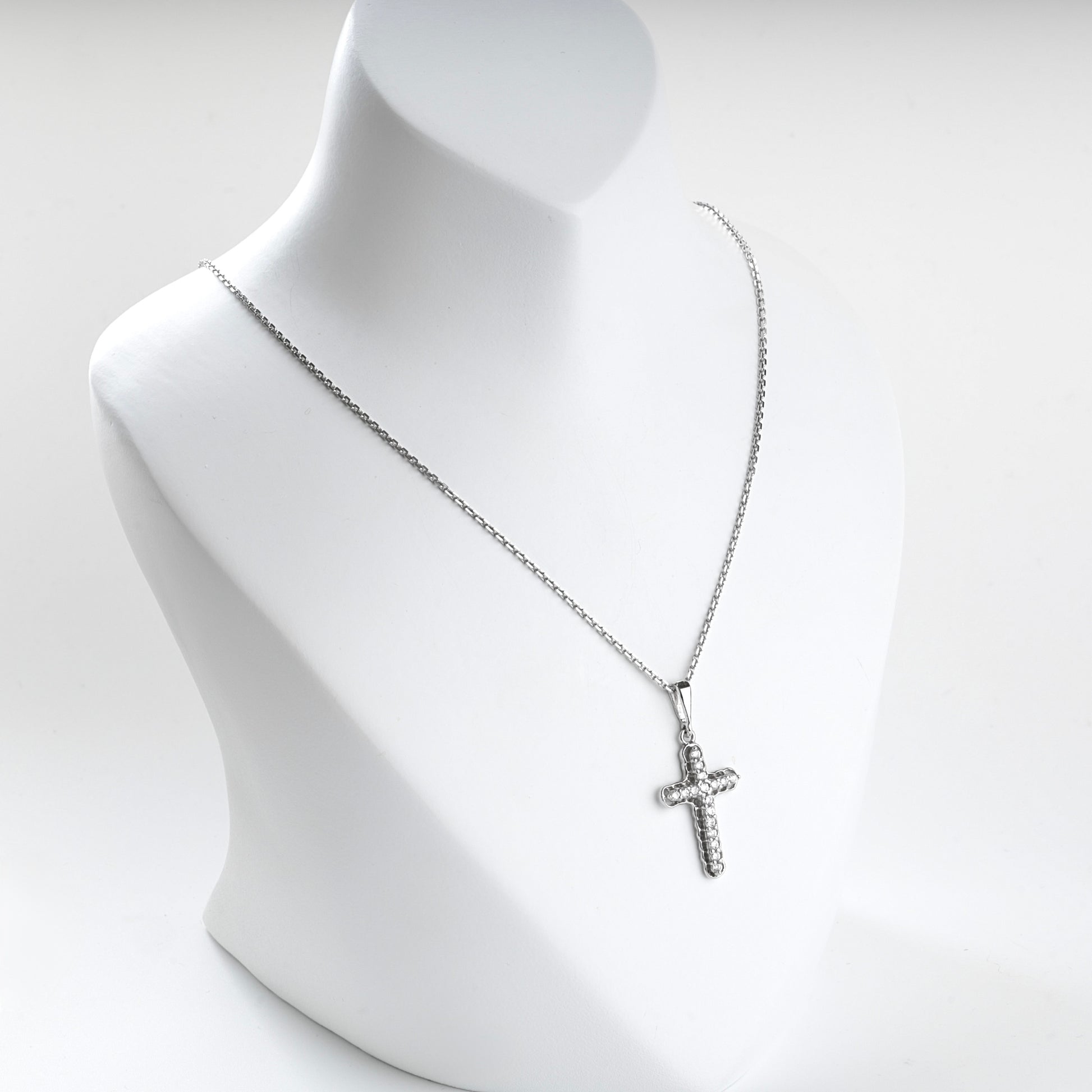 Rhodium-plated Silver 925 cubic zirconia cross pendant, product view 5 — Kabluchka