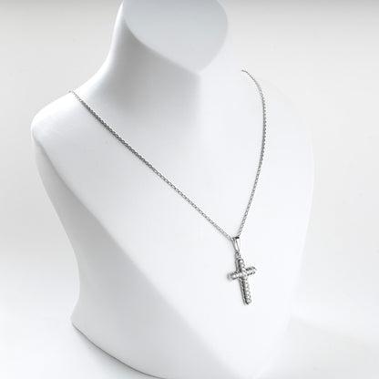 Rhodium-plated Silver 925 cubic zirconia cross pendant, product view 5 — Kabluchka
