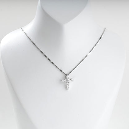 Rhodium-plated Silver 925 cluster zirconia cross pendant, product view 1 — Kabluchka