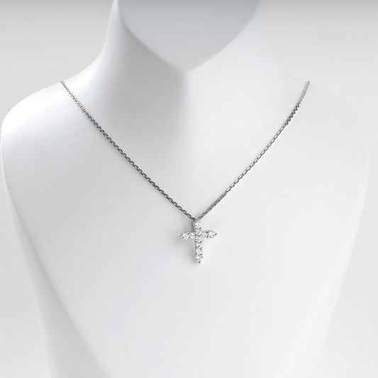 Rhodium-plated Silver 925 cluster zirconia cross pendant, product view 1 — Kabluchka