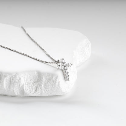 Rhodium-plated Silver 925 cluster zirconia cross pendant, product view 2 — Kabluchka