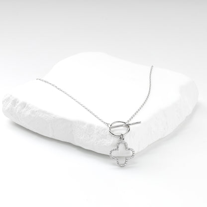 Rhodium-plated Silver 925 cubic zirconia clover toggle necklace, product view 3 — Kabluchka