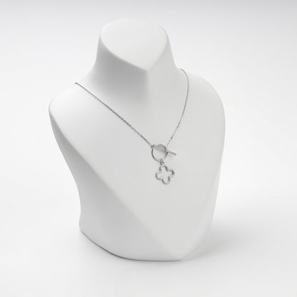 Rhodium-plated Silver 925 cubic zirconia clover toggle necklace, product view 5 — Kabluchka