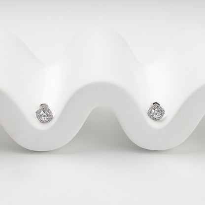 White Gold 14K cubic zirconia halo stud earrings, front view