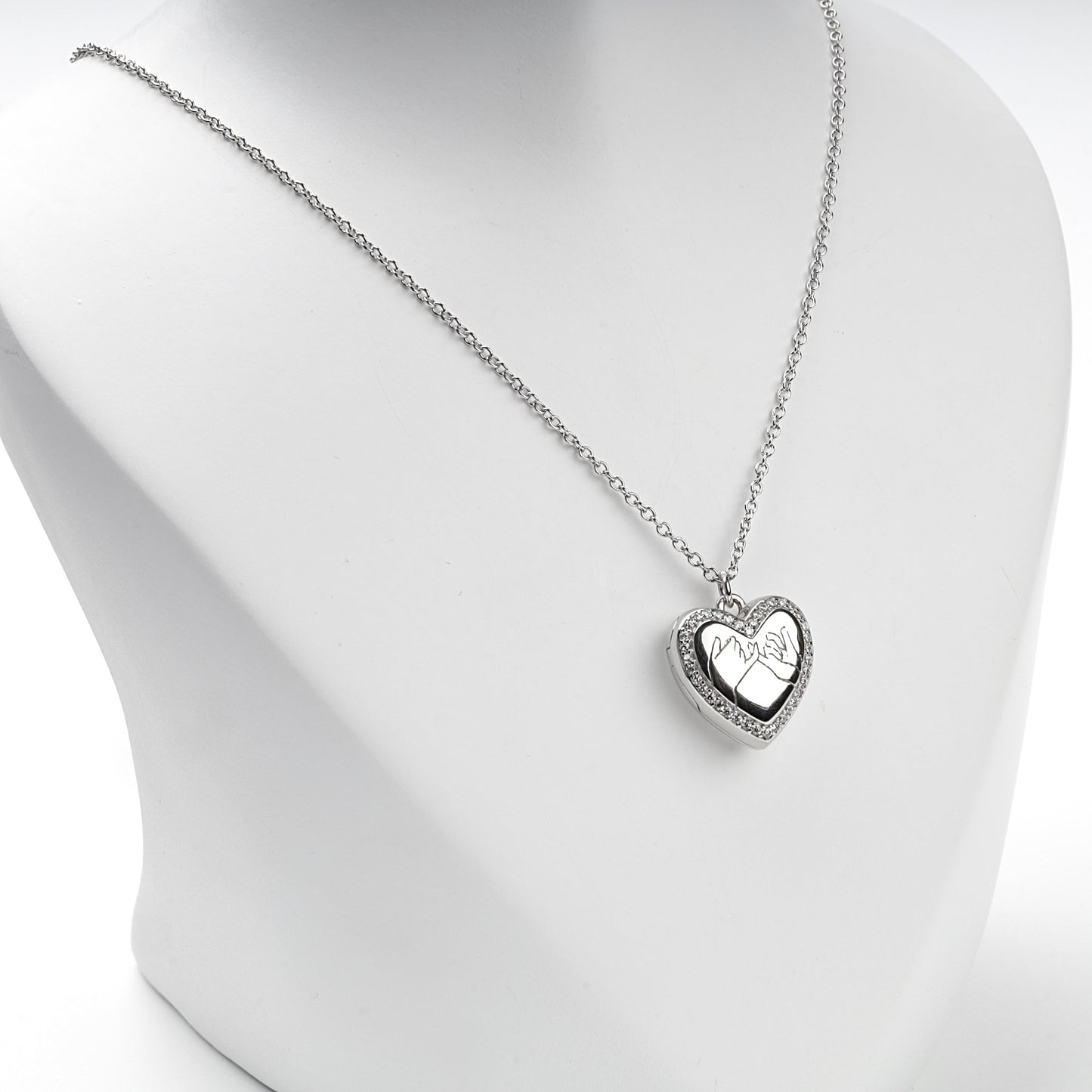 Rhodium-plated Silver 925 pinky-promise heart locket necklace