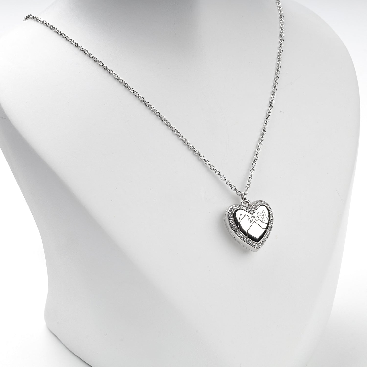 Rhodium-plated Silver 925 pinky-promise heart locket necklace