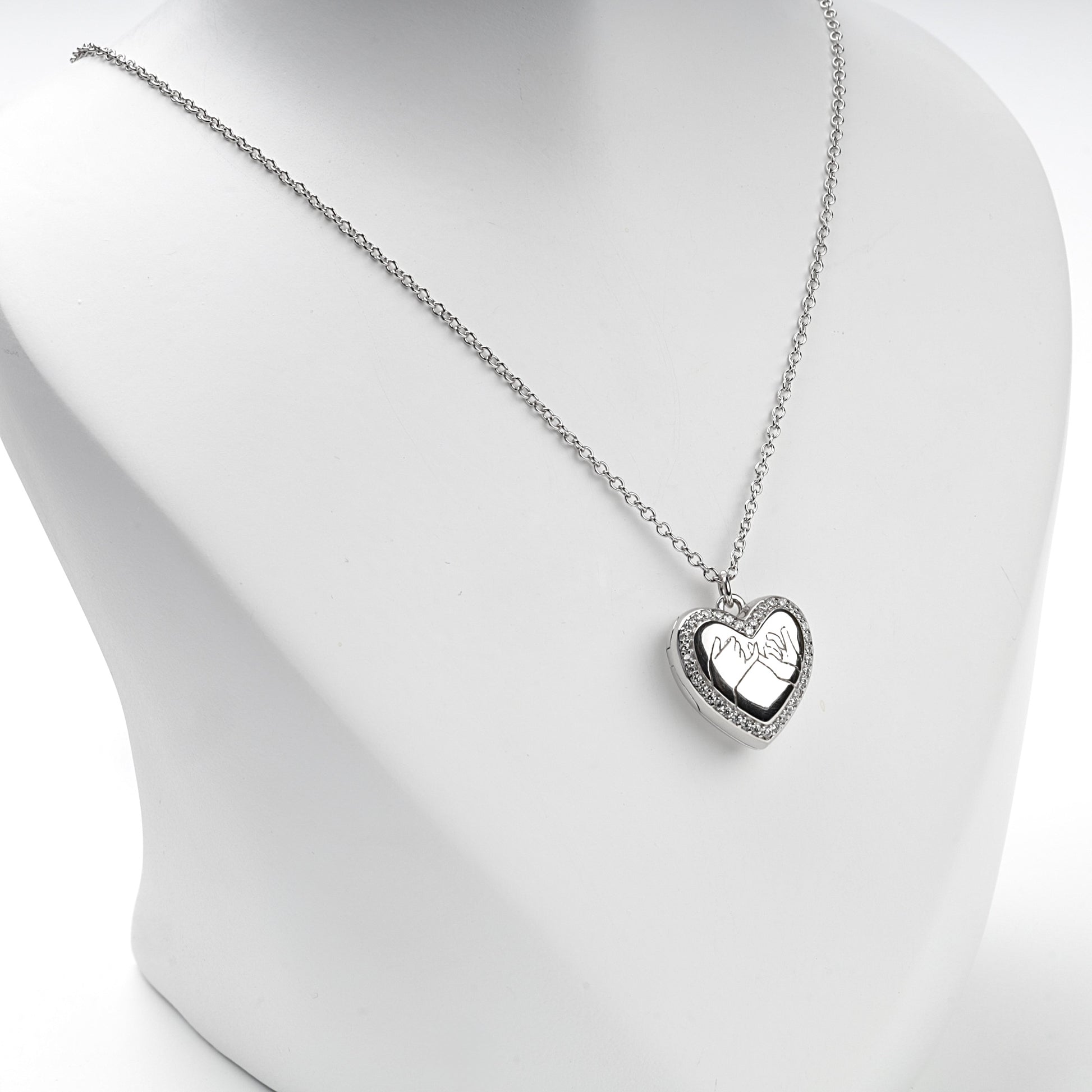 Rhodium-plated Silver 925 pinky-promise heart locket necklace
