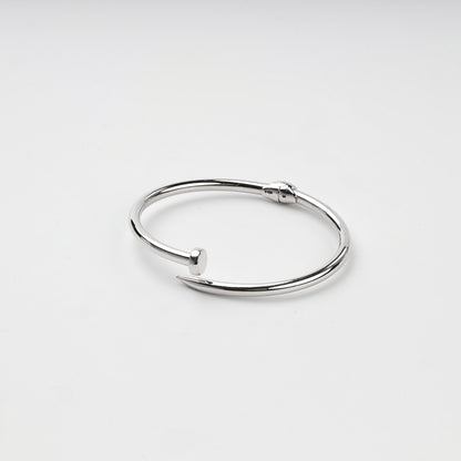 Rhodium-plated Silver 925 nail bangle bracelet, front view