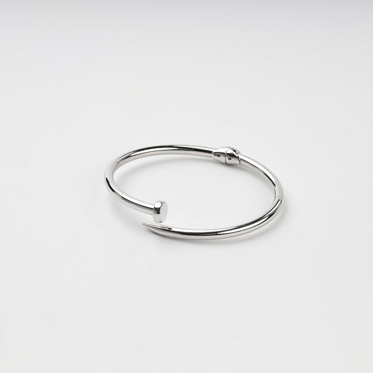 Rhodium-plated Silver 925 nail bangle bracelet, front view