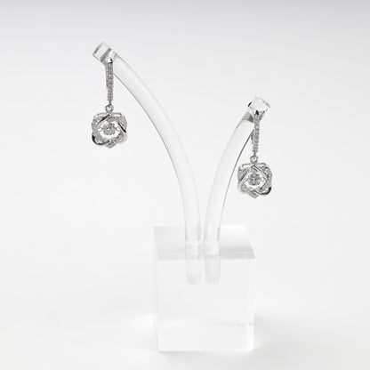 Rhodium-plated Silver 925 cubic zirconia floral drop earrings — display view — Kabluchka