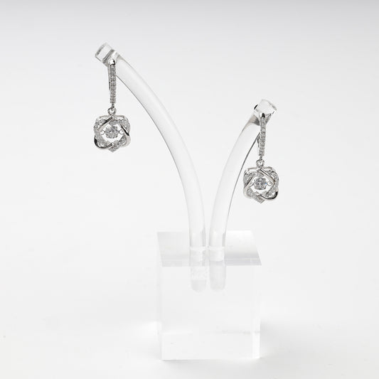Rhodium-plated Silver 925 cubic zirconia floral drop earrings — display view — Kabluchka