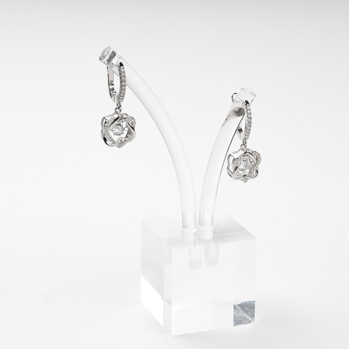 Silver 925 floral drop earrings with moving center stones — angled view — Kabluchka