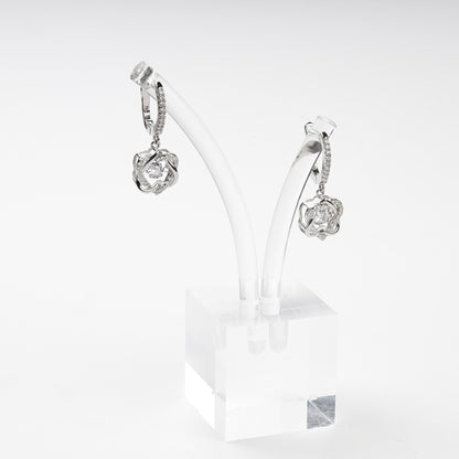 Silver 925 floral drop earrings with moving center stones — angled view — Kabluchka