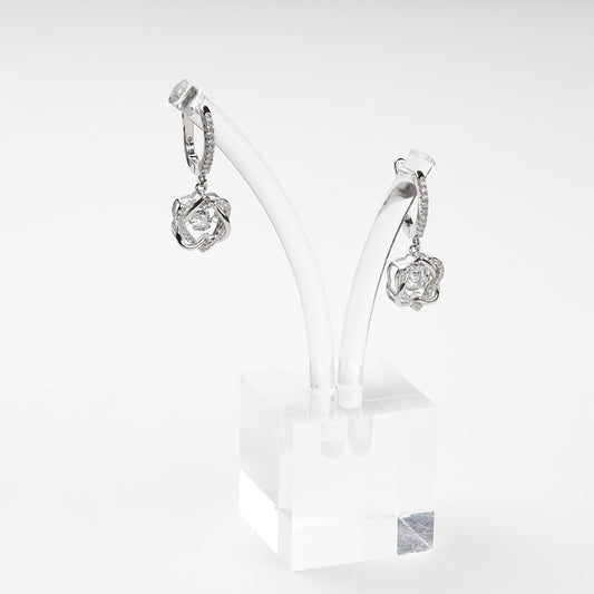 Silver 925 floral drop earrings with moving center stones — angled view — Kabluchka
