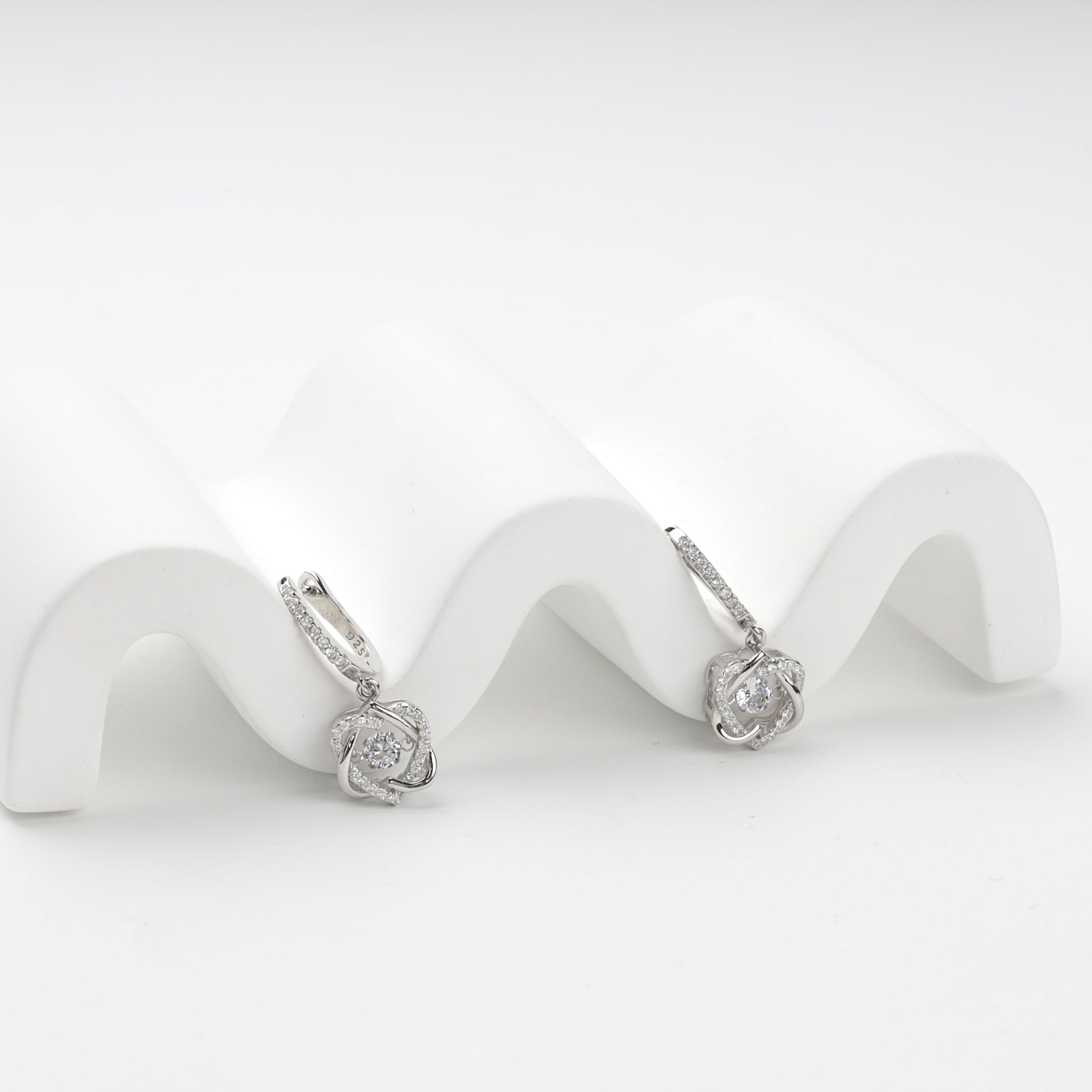 Cubic zirconia openwork floral drop earrings — pair view — Kabluchka