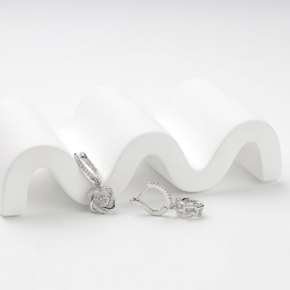 Silver floral drop earrings with English-lock clasps — open view — Kabluchka