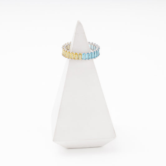 Silver 925 Eternity Ring Blue Yellow CZ, 10602cv, Kabluchka