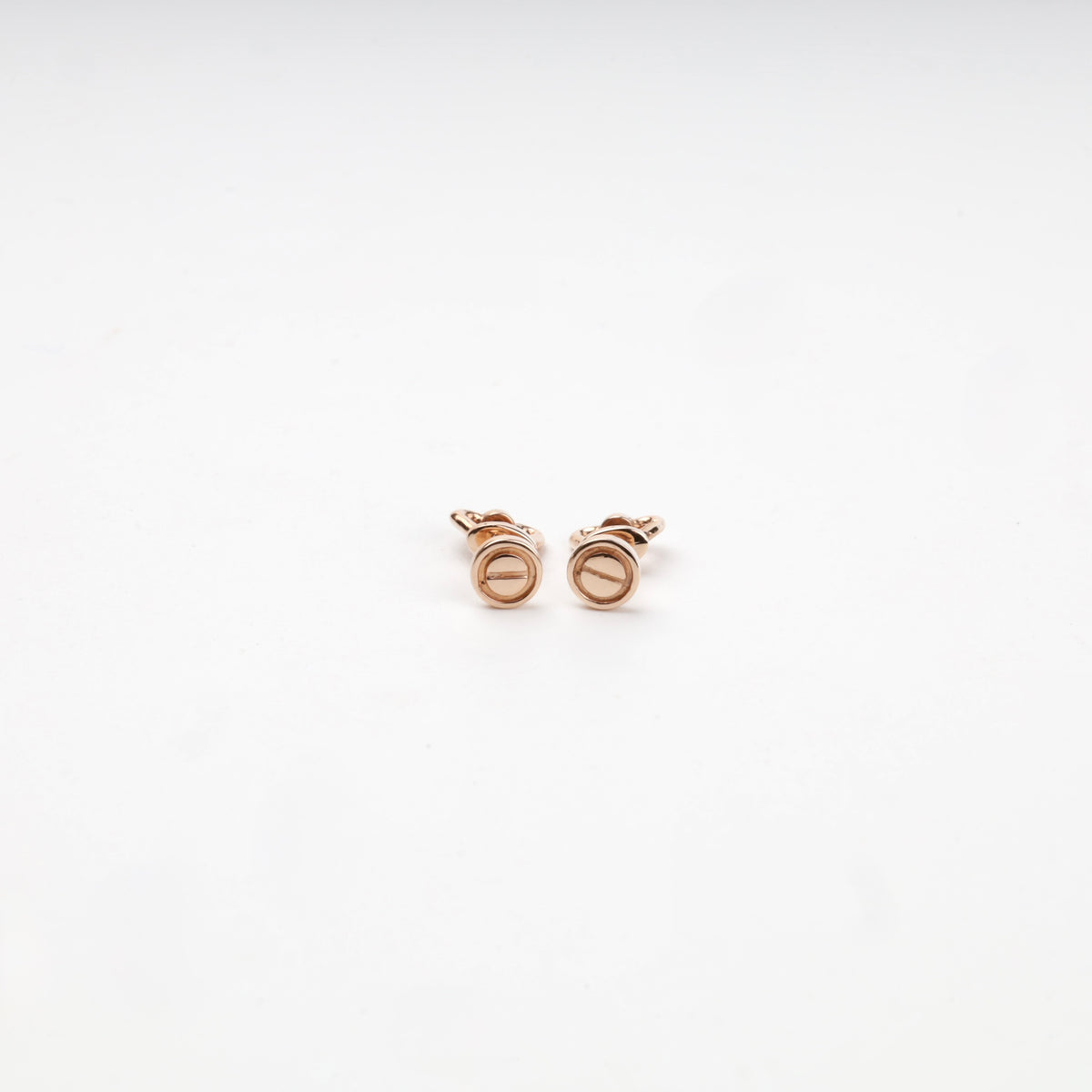 Rose Gold 14K round screw motif stud earrings front view — Kabluchka