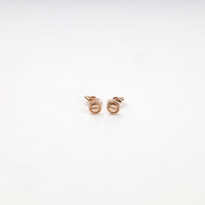 Rose Gold 14K round screw motif stud earrings front view — Kabluchka