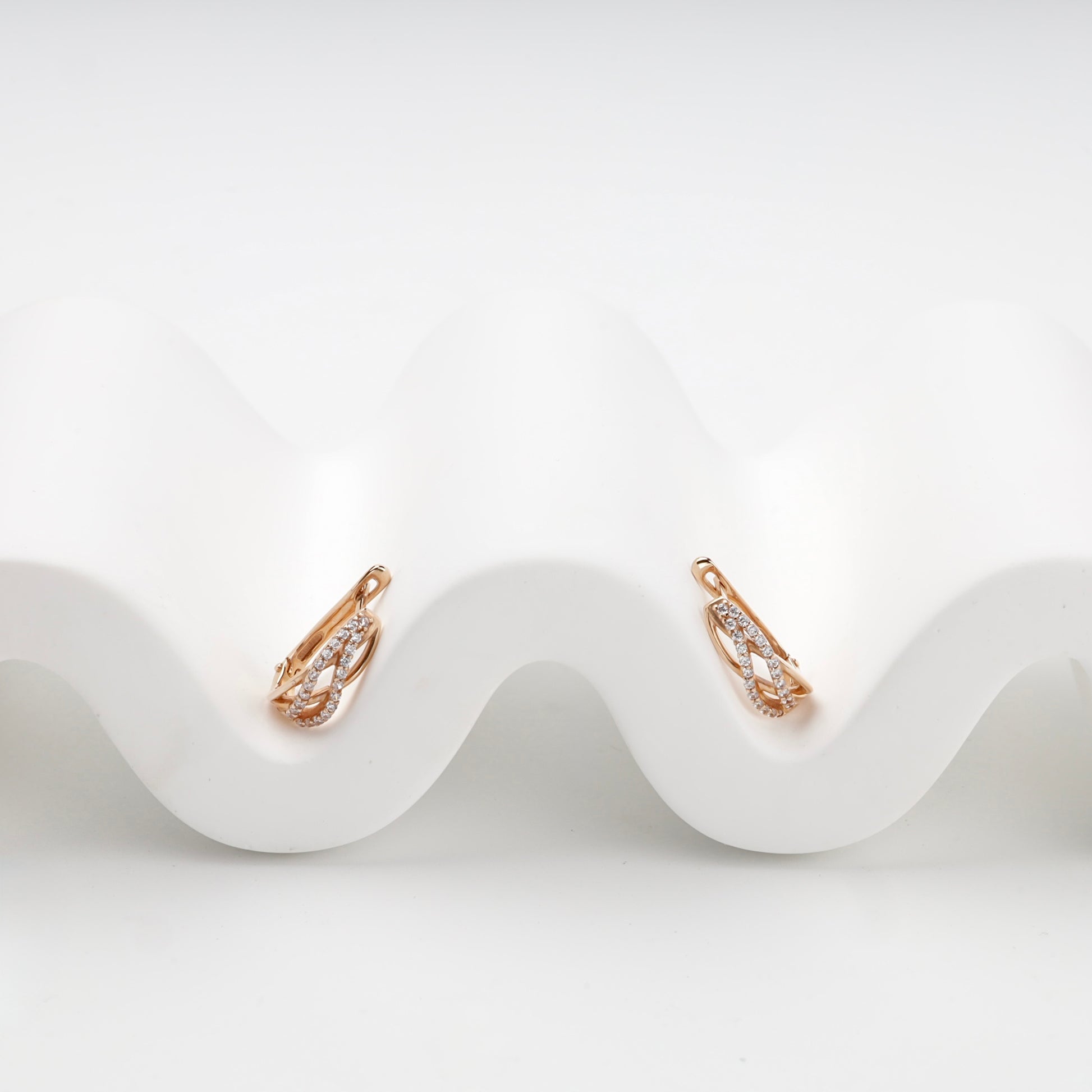 Rose Gold 14K interlaced cubic zirconia earrings, product view 1 — Kabluchka