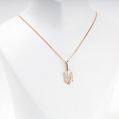 Rose Gold 585 Ukrainian Trident Pendant with Cubic Zirconia — Kabluchka