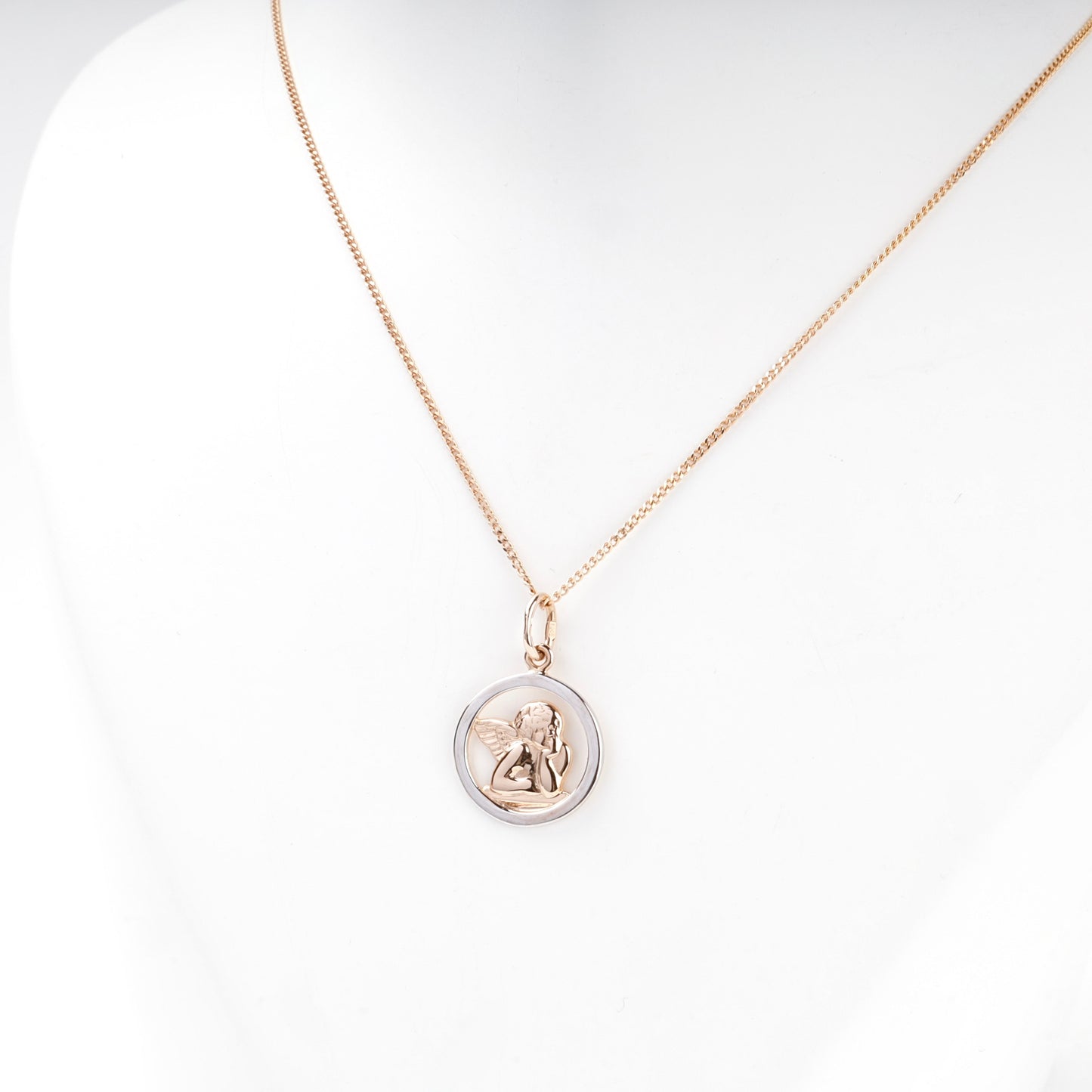 Gold 585 Guardian Angel Pendant, rose and white gold — Kabluchka