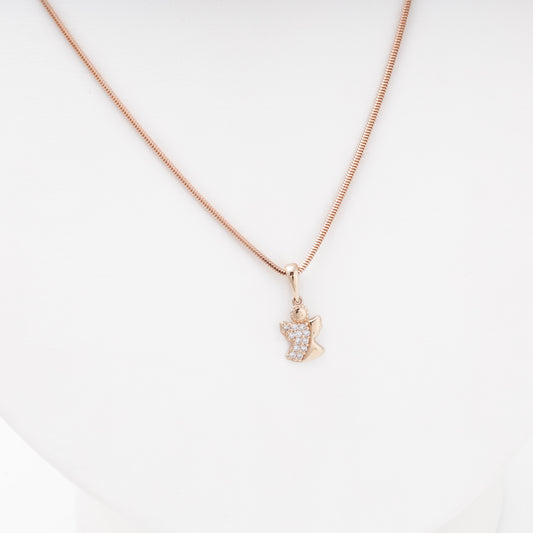 Rose gold angel pendant with CZ on snake chain — Kabluchka