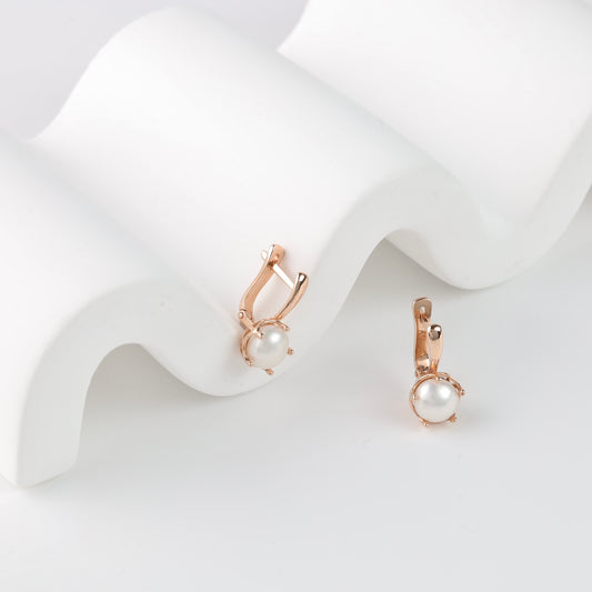 Rose gold 585 pearl earrings - Kabluchka Jewelry Store