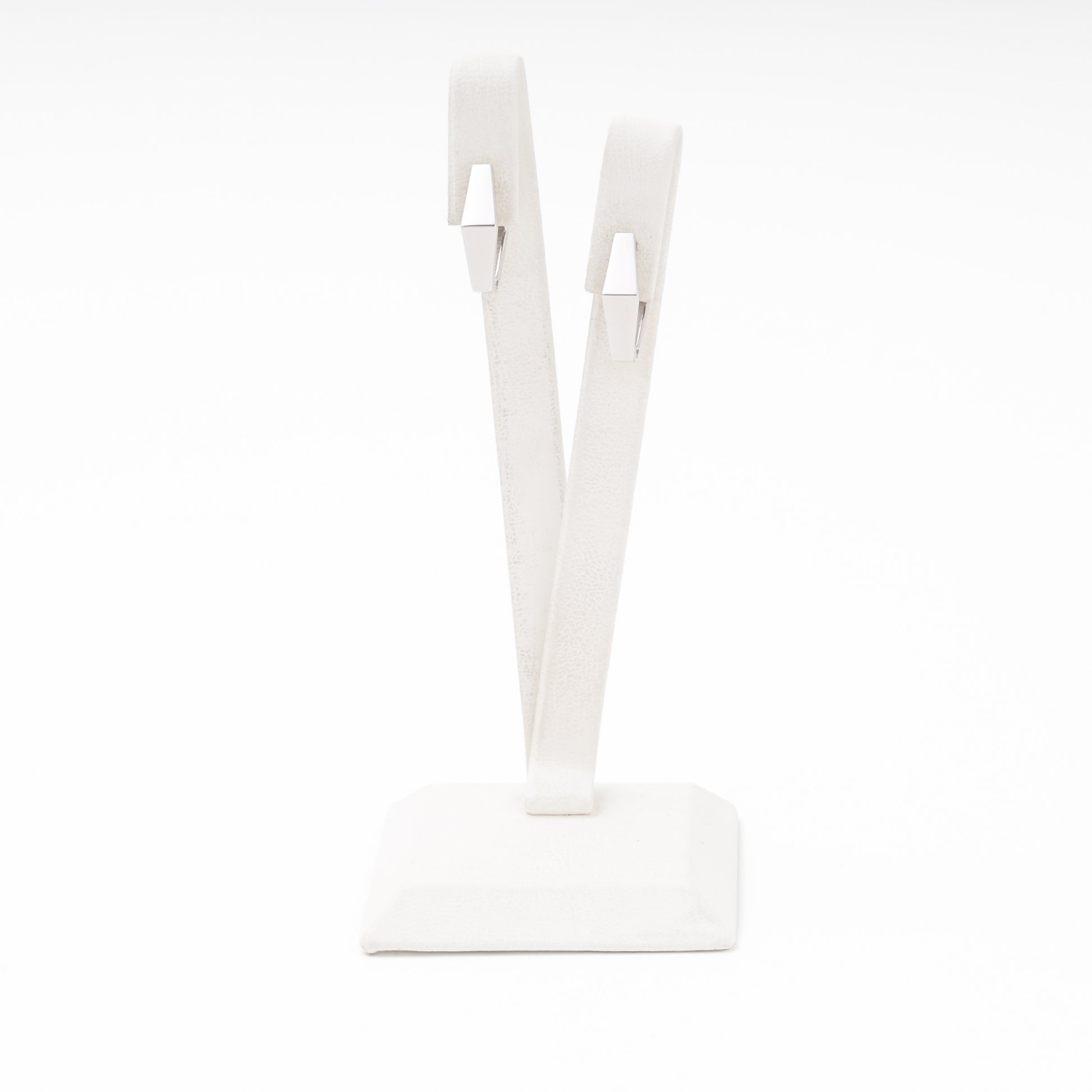 White gold geometric huggie earrings 585 — Kabluchka