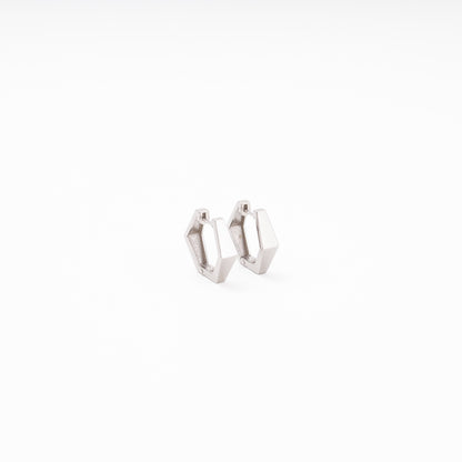 White gold hexagon huggie earrings no stones 14K — Kabluchka