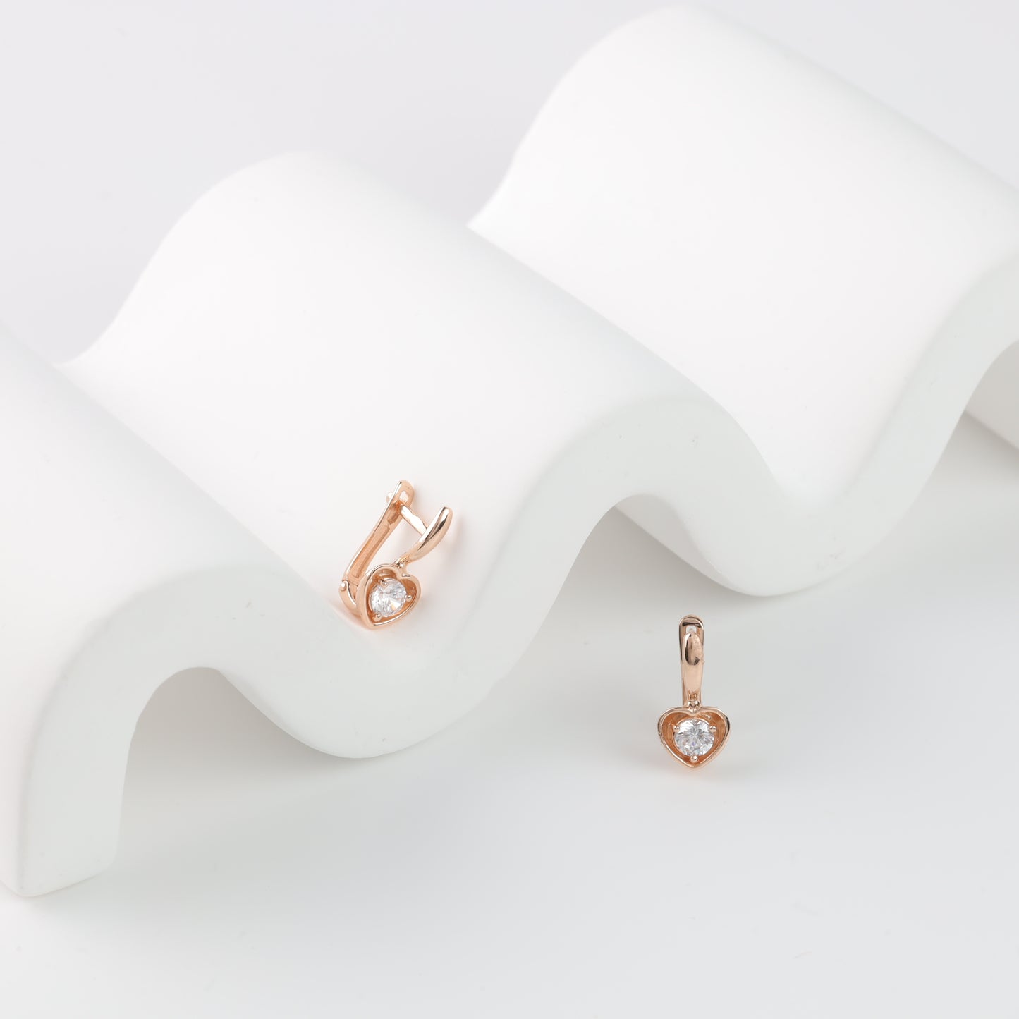 Rose gold 585 heart drop earrings with cubic zirconia - Kabluchka Jewelry Store