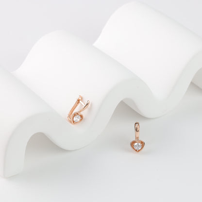 Rose gold 585 heart drop earrings with cubic zirconia - Kabluchka Jewelry Store