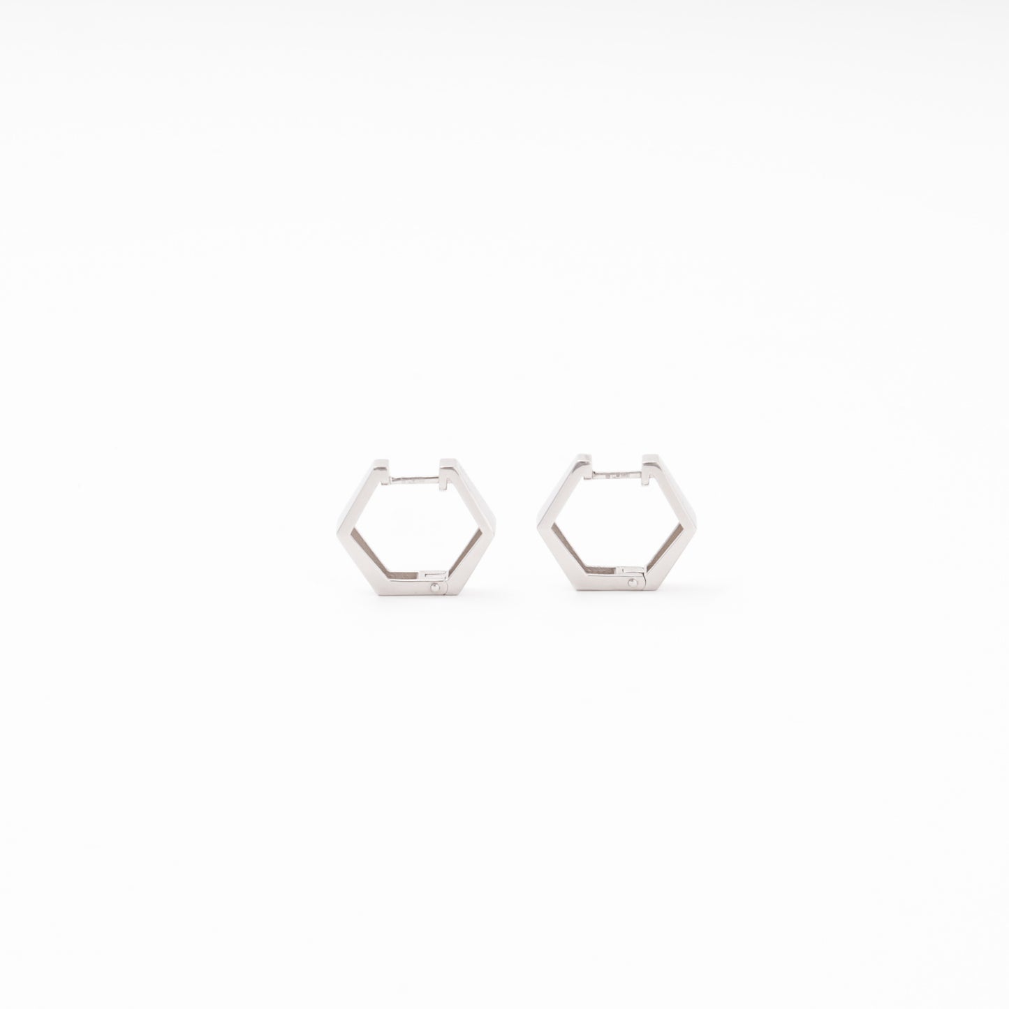 14K white gold hexagon earrings clicker — Kabluchka