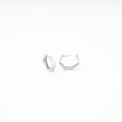 White gold huggie earrings hexagon shape — Kabluchka