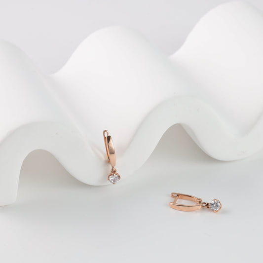 Children's rose gold 585 drop earrings with cubic zirconia - Kabluchka Jewelry