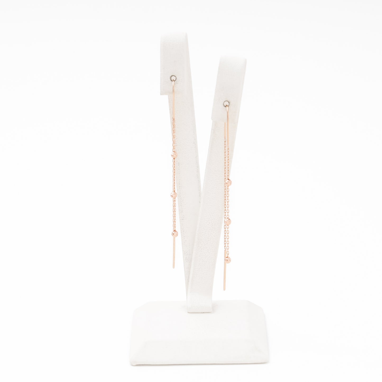 Rose gold thread-through drop earrings with ball chain — Kabluchka