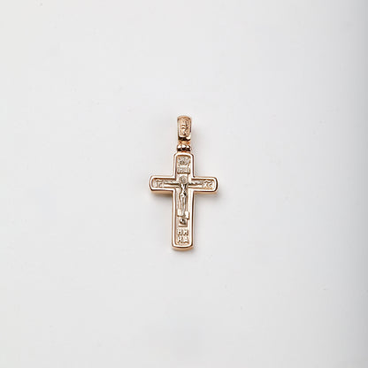 Two-tone Gold 14K Orthodox crucifix pendant, front view