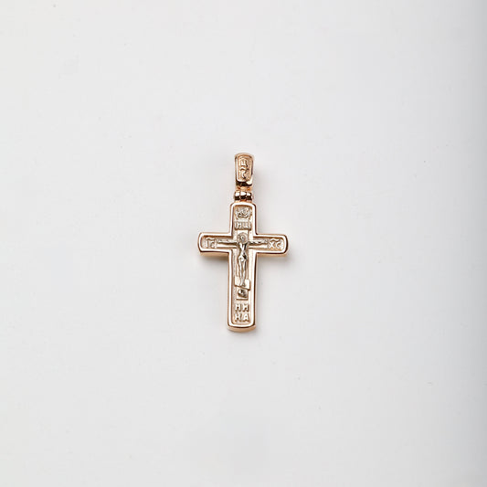 Two-tone Gold 14K Orthodox crucifix pendant, front view