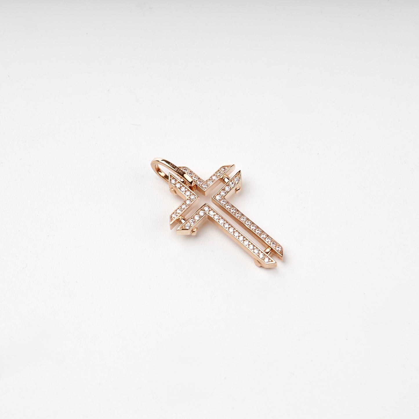 Rose Gold 14K (585) geometric cubic zirconia cross pendant, product view 2 — Kabluchka