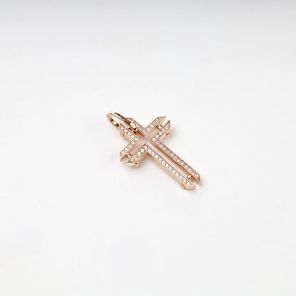 Rose Gold 14K (585) geometric cubic zirconia cross pendant, product view 2 — Kabluchka