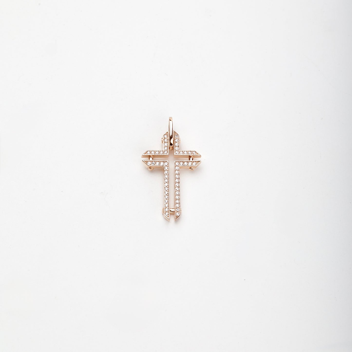 Rose Gold 14K (585) geometric cubic zirconia cross pendant, product view 1 — Kabluchka